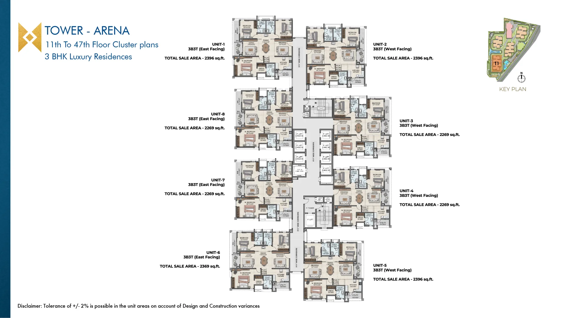 Sapphire 3 BHK floor plan page from the supplied brochure