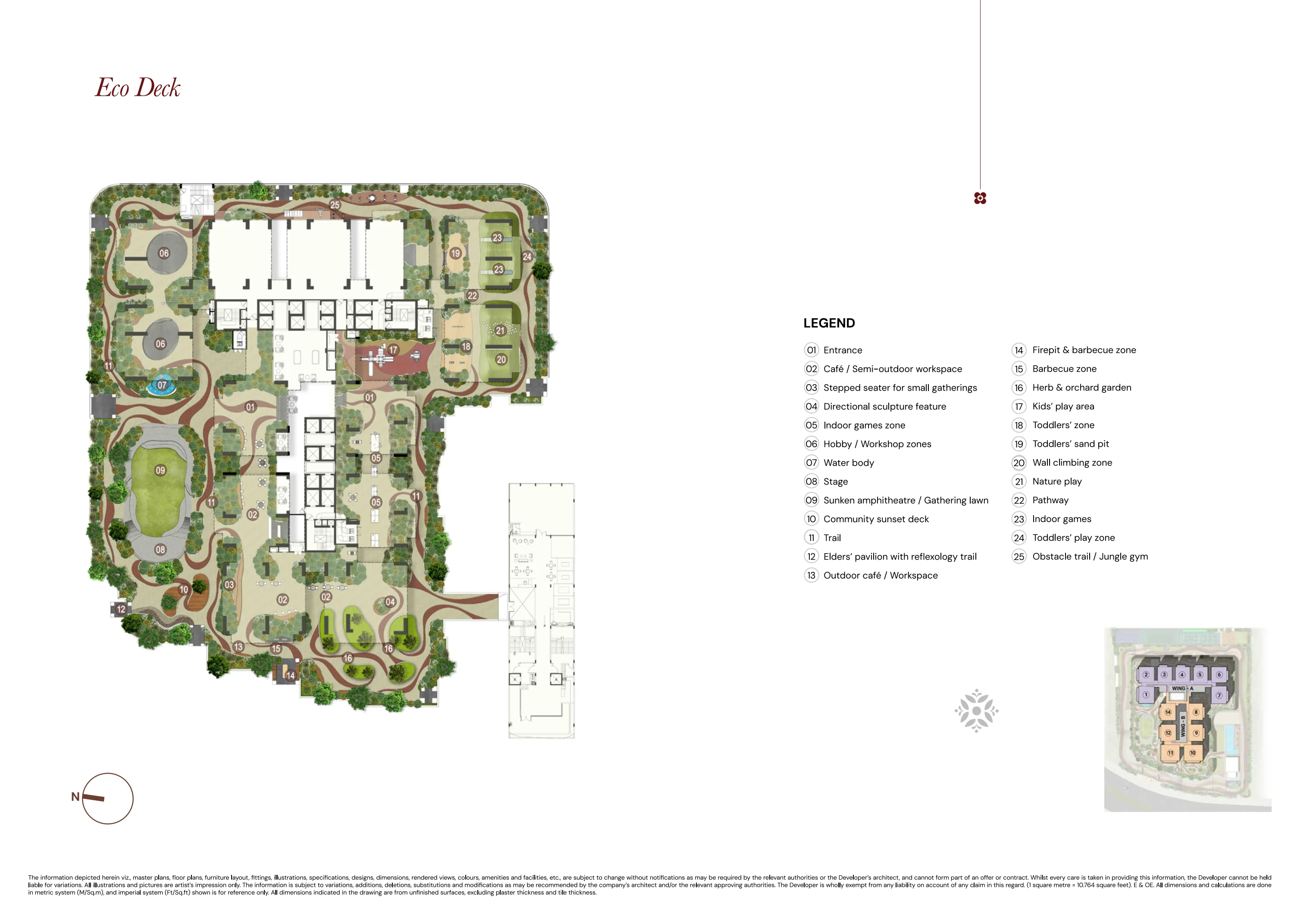 Brigade Barcelona eco deck plan and amenities from the supplied brochure