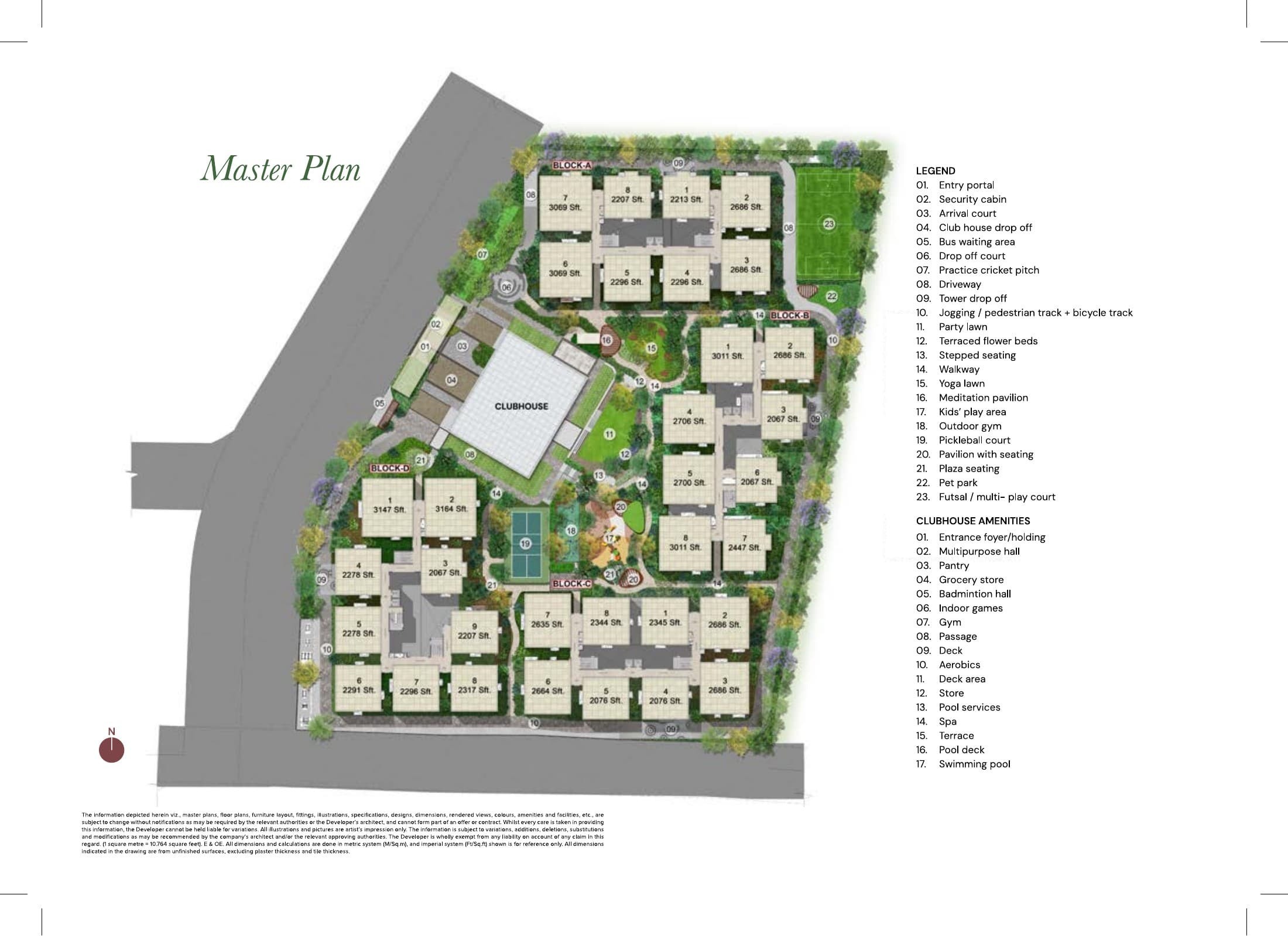 Brigade Manor master plan and amenity legend