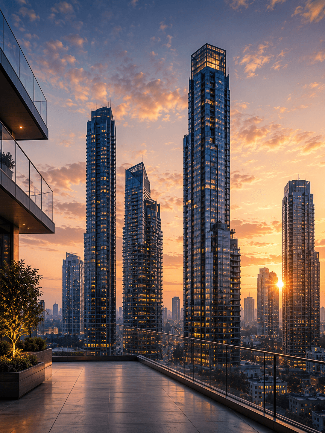 City skyline at dusk